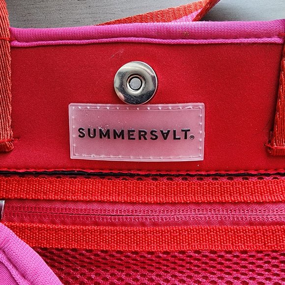 Summersalt Pink Tote Bag Beach Bag Summersalt Beach Bag Pink and Red tote bag - Picture 5 of 6